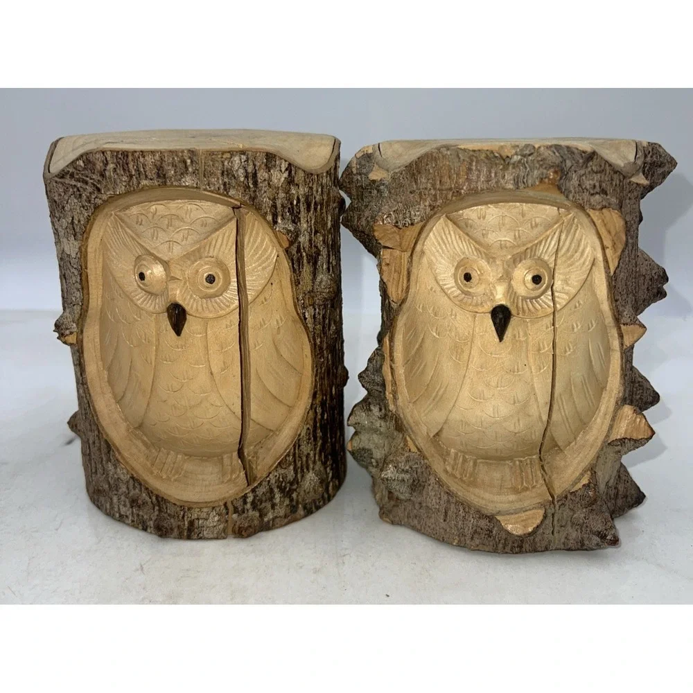 Owl Carved in Split Tree Branch Log 6